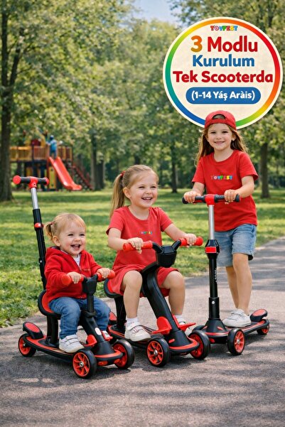 TOYFEST 3 Modlu Yönlendirmeli Ayarlanabilir Scooter Koltuklu Çocuk Scooter Fr...