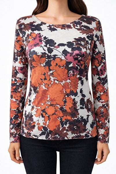 Neden Tekstil Orange Floral Patterned Blouse