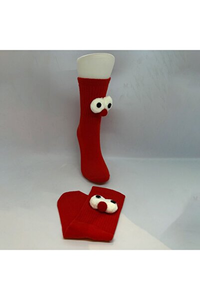 Biçorap06 Çılgın Pörtlek Göz Desenli Unisex Kırmızı Dikişsiz Çorap
