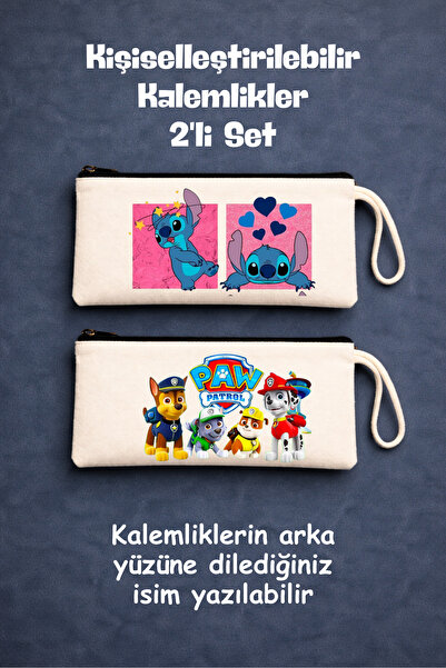 Maki Craft İsme Özel Çizgi Film Temalı 2’li Fermuarlı Bez Kalemlik Seti