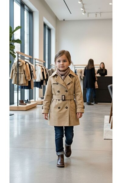STYLENEST Kız Çocuk Klasik Kruvaze Trençkot – Düğmeli, Mevsimlik, Uzun Kesim