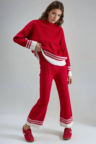 Hiccup My Fashion Striped Ribbed Knit Set, Half Turtleneck Sweater