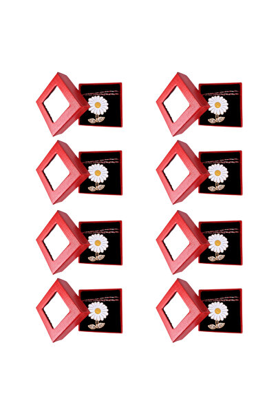 HYVESTO Set 8 Brose Martisor Floare Alba cu Auriu si Cristale - Martisor Eleg...