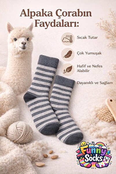 Funnysocksonline %100 Alpaka Yünü Çizgili Çorap – 2’li Set