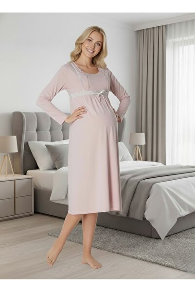 Lohussa Women's Powder Plaid Detailed Buttoned Long Sleeve Design Maternity N...