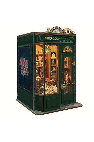 WoodenThings Vintage Shop Book Nook – LED’li Dekoratif Minyatür Maket Kiti, K...