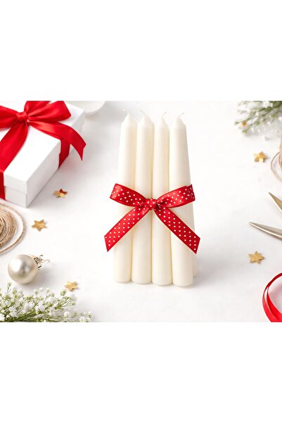 mebaconcept 18 cm 4’lü Krem Şamdan Mum Seti – Dekoratif İnce Uzun Mum