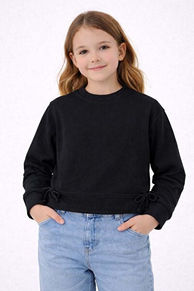 Lolliboomkids Hanorac scurt pentru fete, cu detaliu de șireturi în talie, cul...