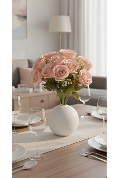 yapay çiçek evi Boxwood Arrangement Lotus Rose Powder Color Home Vase Decor O...