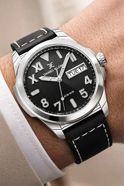 Daniel Klein ساعة يد رجالية من الجلد مع سوار من الفولاذ مع تقويم هدية باللون ...