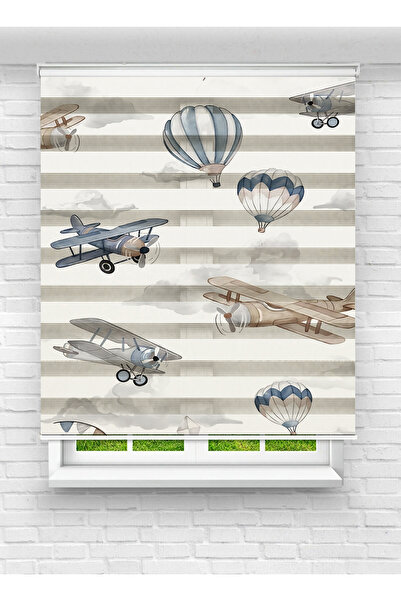 Enzo Home Zebra Stor Perde Uçak & Balon Desenli | Vintage Havacılık Temalı Ço...