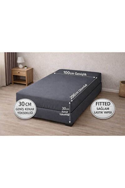 İlay home concept Single Size Rubberized Sheet Fitted Cotton / Wide Edge / St...