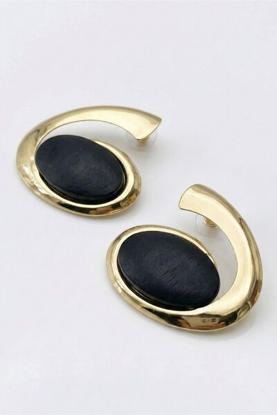 Osha Aksesuar Women's Gold Earrings - Bohemian Style Accessory with Wooden Detail