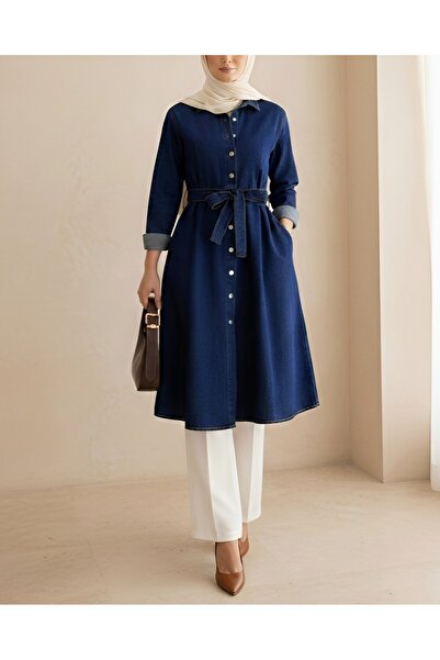 Modamorfo Snap-Fastened Belted Denim Cap - Indigo