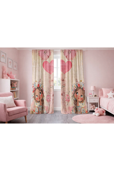 Bebişim Halı ستارة خلفية لغرفة الفتيات ذات جناحين مزدوجين بنمط قلب وزهور على ...