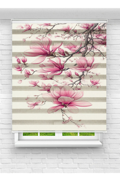 Enzo Home Zebra Stor Perde Pembe Manolya Desenli | Dijital Baskılı Lüks Zebra...