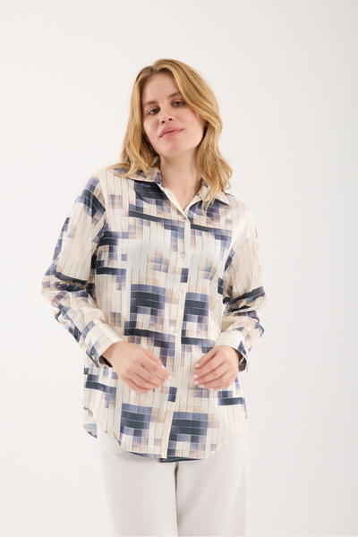 Moda Days Laci-Krem Широка манжета з візерунком Сатинова сорочка