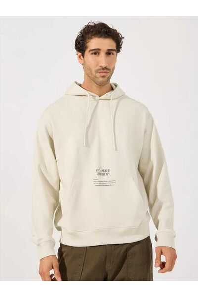 DİVİN Modern Text Printed Unisex White Sweatshirt