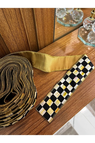 GÜLHOBY Mackenzie Patterned Ribbon Checkered Model Ribbon 1 Meter 4 cm