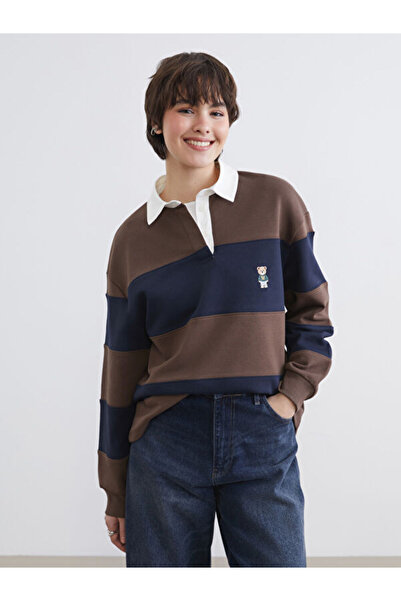 LC Waikiki Sweatshirt gros pentru femei, cu broderie ursuleț pe gulerul cămăș...