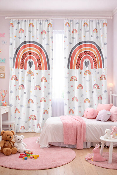 Bebişim Halı ستارة خلفية لغرفة الأطفال بتصميم أجنحة مزدوجة ونمط سحابة قوس قزح