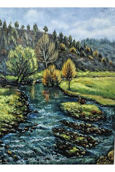 Kütahya Kumaş Yağlı Boya Tablo Ressam Sebahat Sarıoğlunun Eseridir Manzara