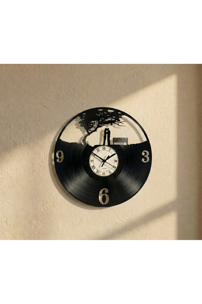 Handmade Sevgililer Günü Hediyesi Çift Sıluetlı Plak Duvar Saati