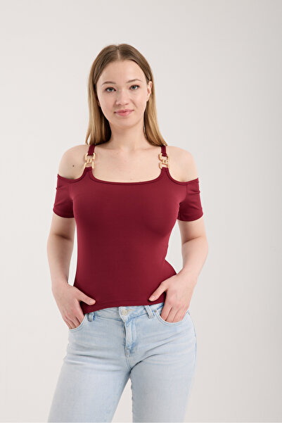 Lufthimm New Season Stylish Gold Shoulder-Buckled Short Sleeve Blouse