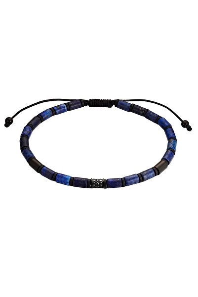 True Rebels Edelsteinarmband Armband Edelstahl Lapislazuli blau Textil (schwarz)