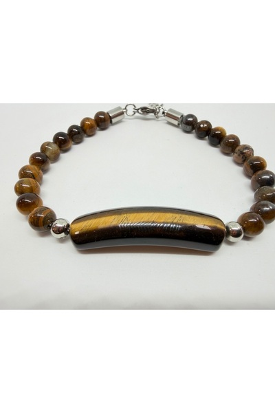 Tasarım Tiger's Eye Natural Stone Men's Bracelet – Adjustable Model – Handmade