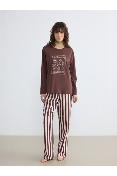 LC Waikiki Σετ γυναικείες πιτζάμες με στάμπα LCW DREAM Pink Crew Neck