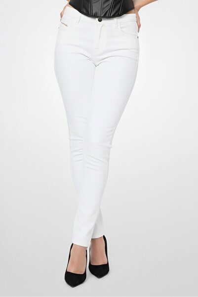 Diesel Women Skinny Fit Mid Waist Stretchable Jeans, Ivory
