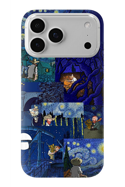 Space Star iPhone 17 Pro Max Uyumlu Van Gogh Tasarım Baskılı Şeffaf Kılıf