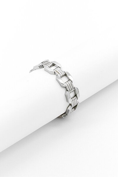 Police Men Gear Shiny Foldable Metal Bracelet, Silver