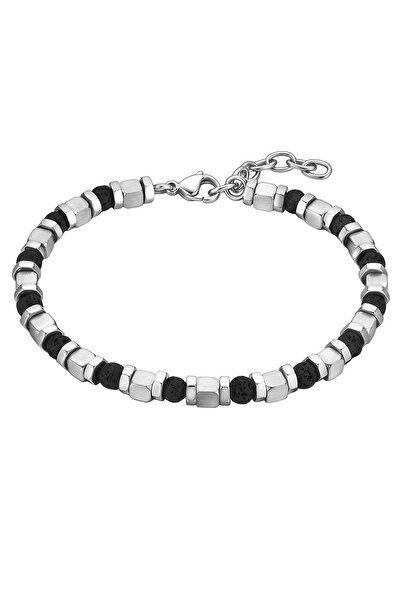 True Rebels Edelsteinarmband Armband Edelstahl Lavastein schwarz