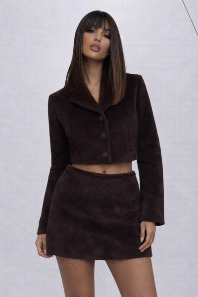 BIGNUANCE Urban Chic Short Fluffy Mini Skirt Brown