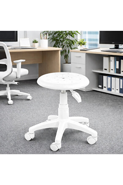 KamusalMarket Laboratuvar ve Mutfak Taburesi Beyaz Monoblok Tablalı