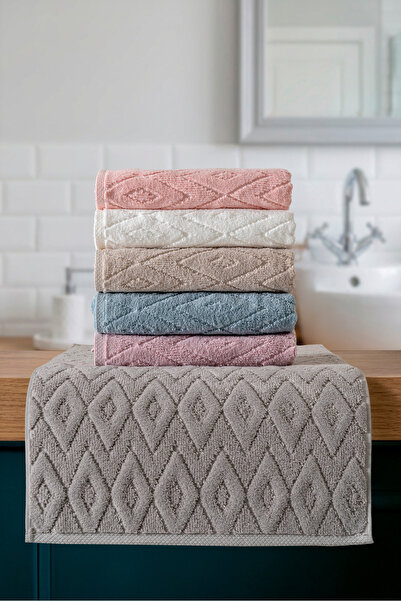 VELANORA HOME 50X90 cm Set of 6 Hand and Face Towels Soft Textured Embossed P...