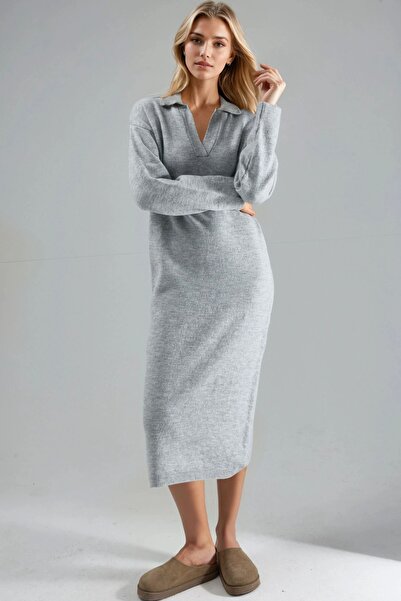 Hiccup My Fashion Corded Polo Collar Maxi Knitted Dress