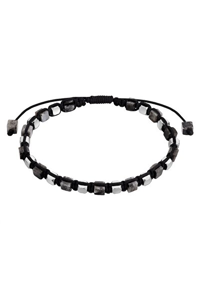 True Rebels Edelsteinarmband Armband Edelstahl Labradorit schwarz Textil (sch...