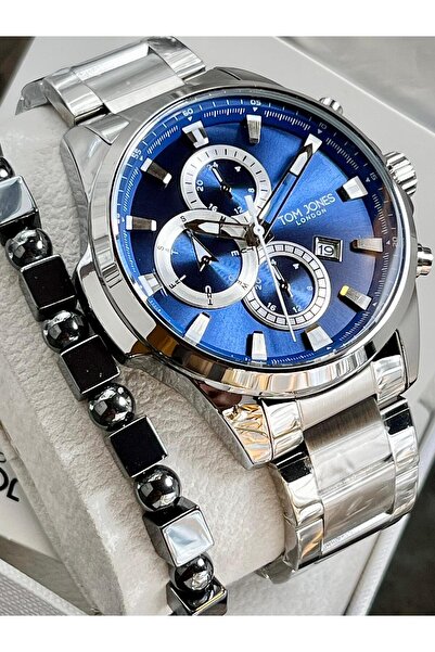 Tom Jones Yeni Erkek Kol Saati Gümüş Renk Çelik Kordon 5 Atm Su Geçirmez+Doğa...