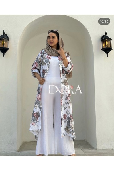 yusracollectionn İtalyan Keten Uzun Gömlek – Hafif ve Rahat Çiçek Desenli