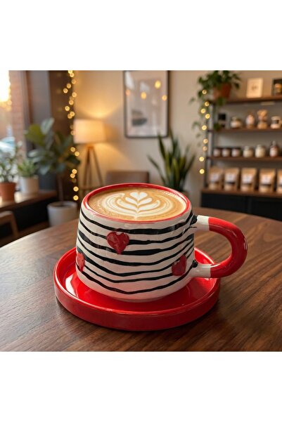 Ceramillion Kırmızı siyah kalpli kupa