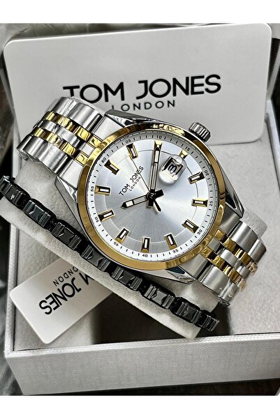Tom Jones Erkek Kol Saati Altın Gümüş Renk Çelik Kordon 3 Atm Su Geçirmez+Bil...