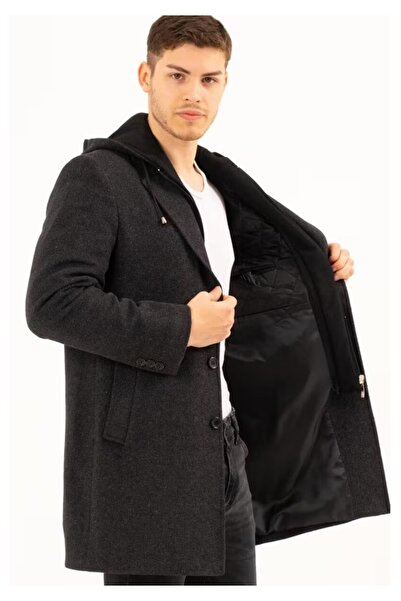 VELMORA Erkek Desenli Palto Zamansız Şıklık, Modern Dokunuş Siyah