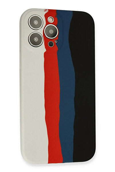 POYRAZ MARKET حافظة نيو فيس لهاتف آيفون 13 برو من السيليكون المصقول - أبيض-أسود