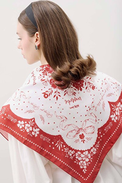 Manuka Patterned Medium Size Satin Scarf Love