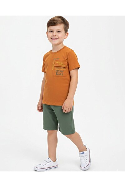 VOY KİDS Boy's Summer Pocket Detail 6-7-8-9-10 Years Old Single Bottom Top Sh...