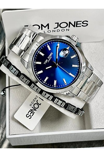 Tom Jones Erkek Kol Saati Gümüş Renk Çelik Kordon 3 Atm Su Geçirmez+Bileklik ...