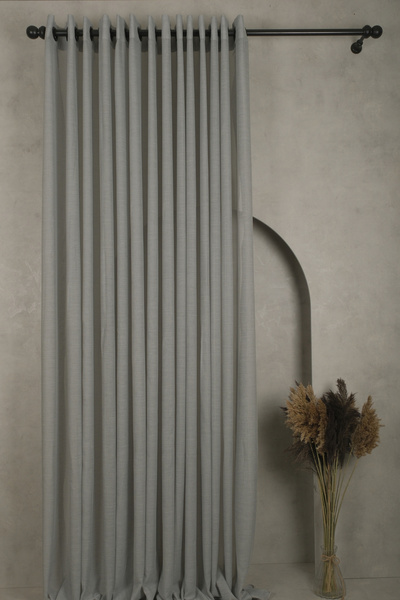 TRİOHOME Premium Keten Dokulu Gri Kapsüllü Fon Perde - Modern Rustik Halkalı ...